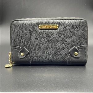 Juicy Couture Vintage Y2K Zipper Heart Charm Black Wallet with Gold